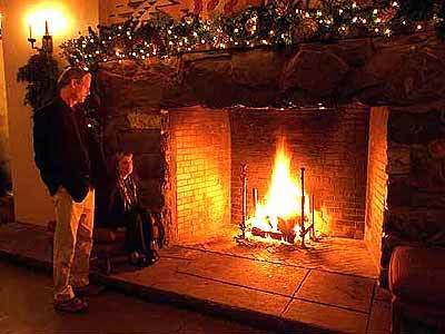 Warming up by the fire at the Ahwahnee Hotel