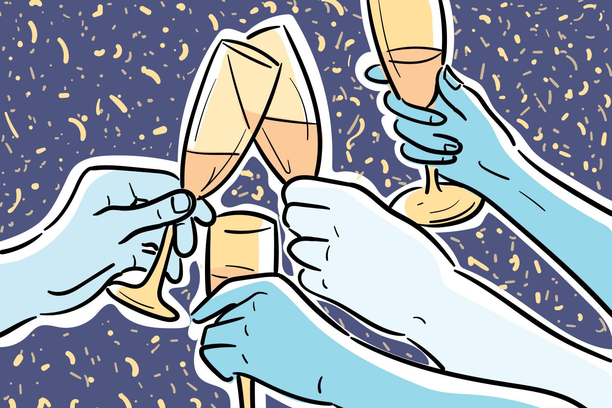 four hands clinking champagne flutes