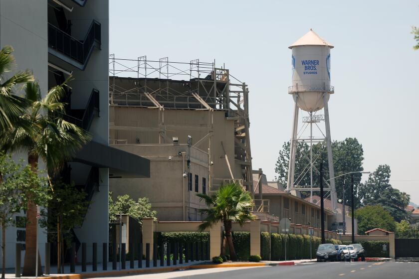 LOS ANGELES, CA - JUNE 02: The Warner Bros Studio iconic water tower is seen from the street in Burbank on Wednesday, June 2, 2021 in Los Angeles, CA. This is in their corporate headquarters. (Dania Maxwell / Los Angeles Times)