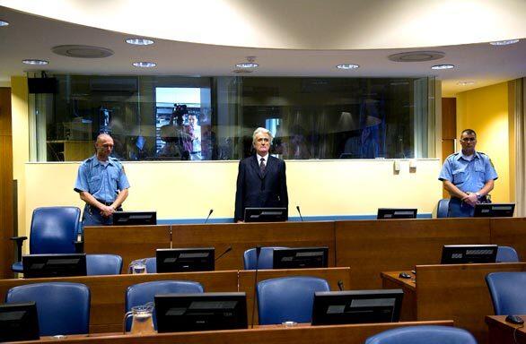 Karadzic during his initial appearance before the tribunal in the Netherlands.