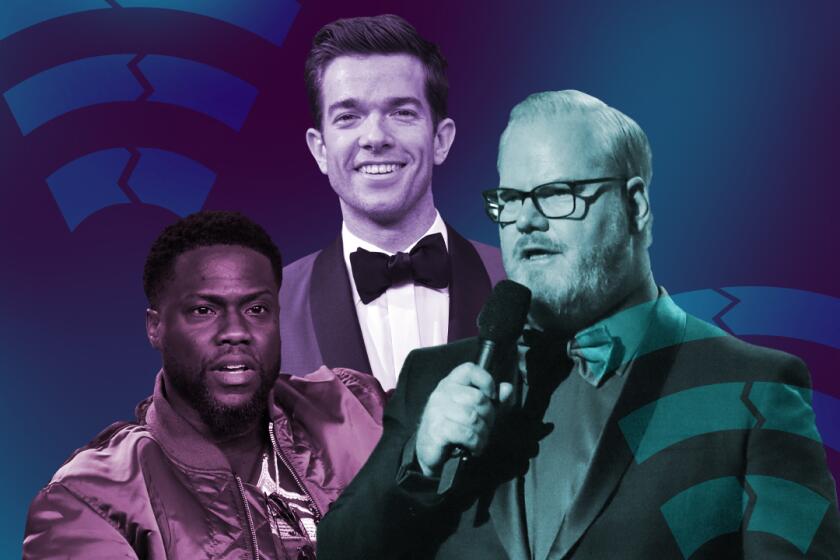 photo illustration of Kevin Hart, John Mulaney and Jim Gaffigan.