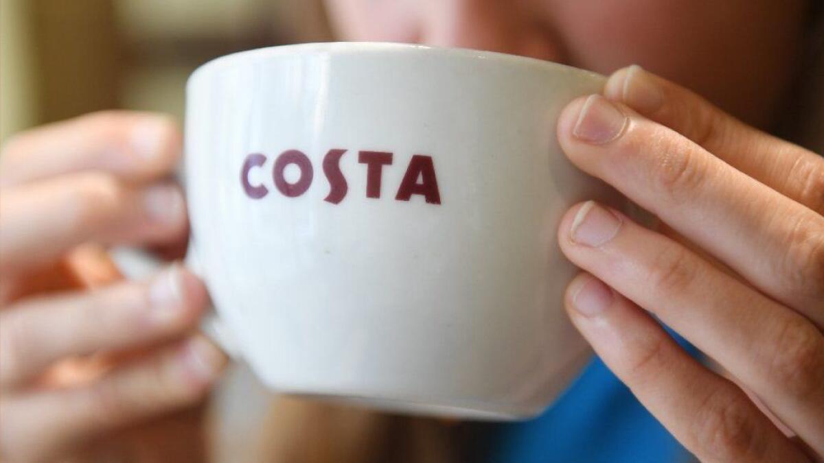 A coffee cup with a Costa logo in London.
