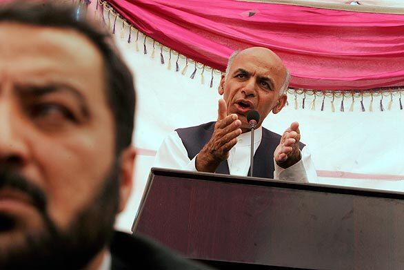 Ahmadzai addresses supporters at rally in Kabul. Forty candidates are vying for the presidency in the Aug. 20 election.