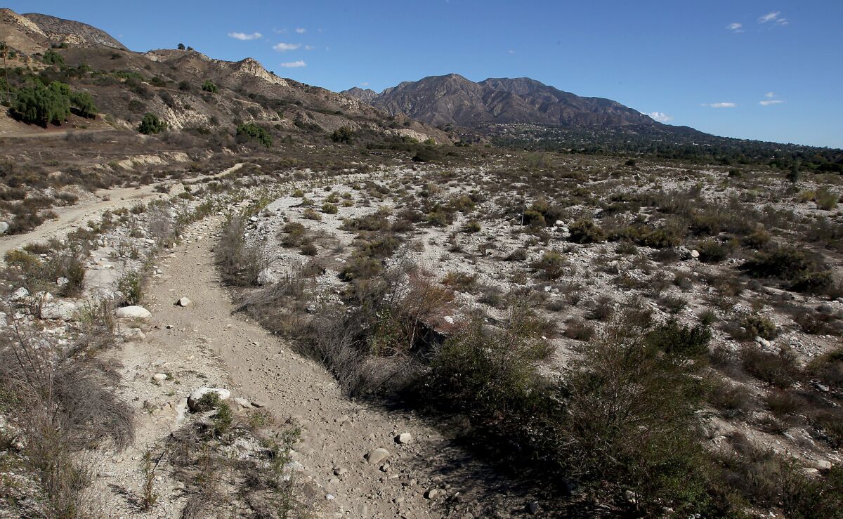 The mountainous area above the Tujunga Wash in Sunland is one proposed route where engineers would bore a tunnel for the bullet train on the Palmdale to Burbank Alignment.