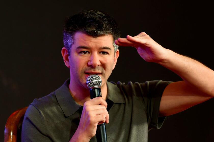 (FILES) This file photo taken on December 16, 2016 shows Co-founder and Chief Executive Officer (CEO) of US tranportation company Uber, Travis Kalanick as he speaks at an event in New Delhi. Uber said June 21, 2017 that its embattled chief executive Travis Kalanick had agreed to step down from his job, as the company tries to clean up a corporate culture that has sparked charges of harassment and discrimination. Kalanick had already been on a leave of absence aimed at restoring confidence in the scandal-plagued ridesharing giant. / AFP PHOTO / MONEY SHARMAMONEY SHARMA/AFP/Getty Images ** OUTS - ELSENT, FPG, CM - OUTS * NM, PH, VA if sourced by CT, LA or MoD **