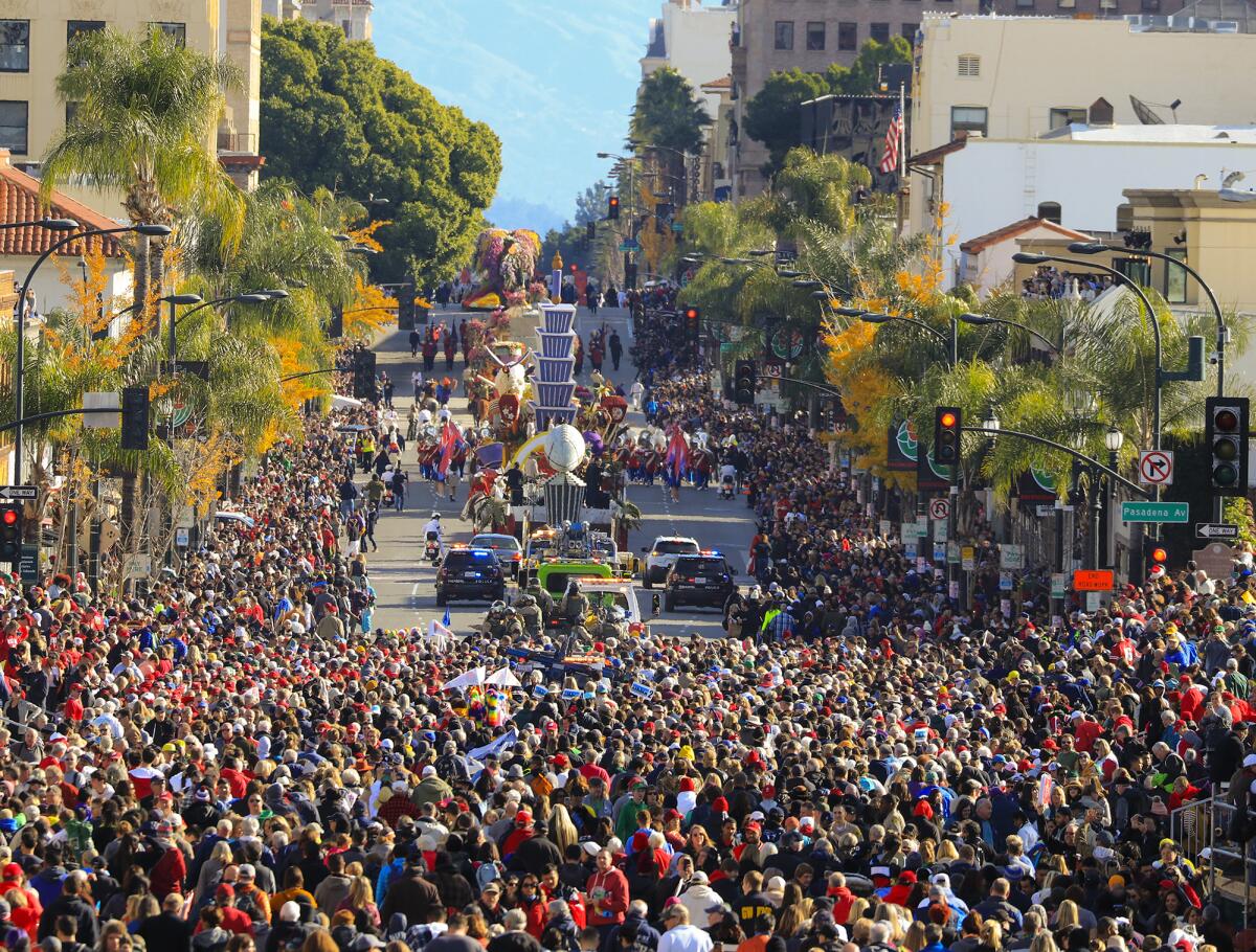 A photo of a giant crowd at Rose Parade