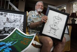 Carlsbad resident Rolly Crump, the last surviving Disney "Imagineer" who worked on the Haunted Mansion ride and many others at Disneyland is surrounded by artwork he created for the Museum of Weird that was to be part of the Haunted Mansion, but never became a reality. The ride celebrates its 50th anniversary on August 9.