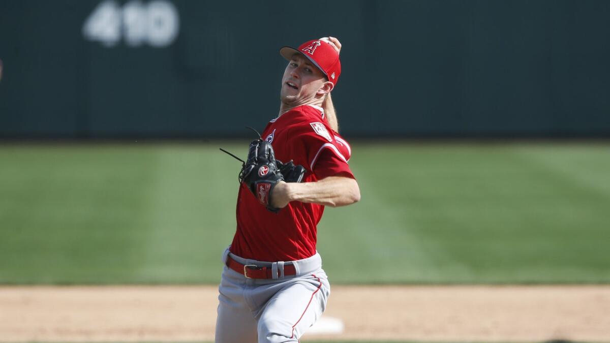 Angels pitcher Griffin Canning pitches in the seventh inning of a spring training game against the Chicago White Sox on March 4 in Glendale, Ariz.