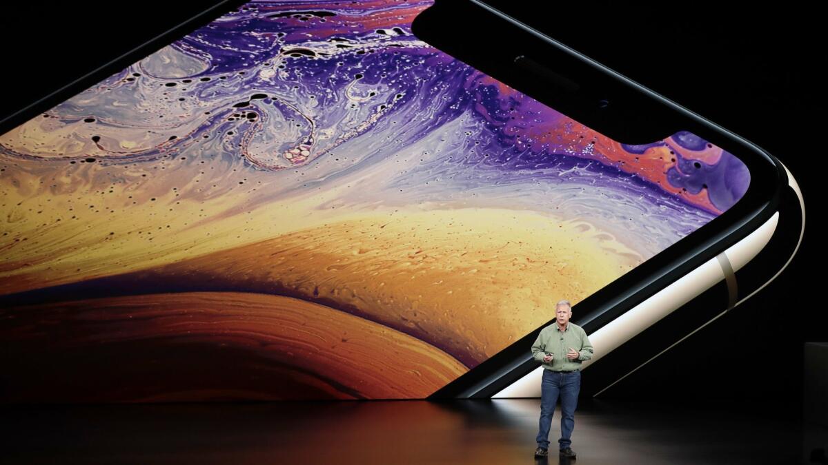 Phil Schiller, Apple's senior vice president of worldwide marketing, speaks about the Apple iPhone XS at company headquarters in Cupertino, Calif.