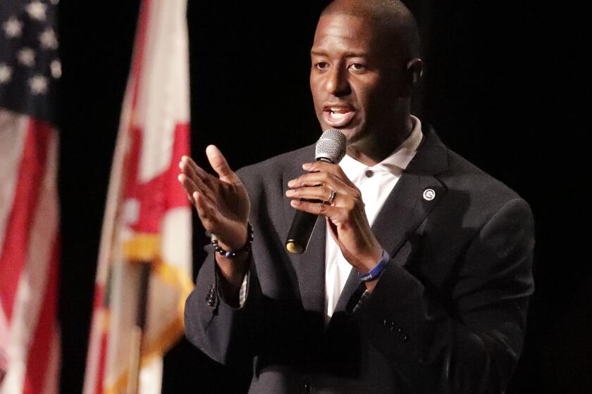 Democratic candidate for Florida governor Andrew Gillum speaks to students and supporters at Bethune-Cookman University Oct. 26 in Daytona Beach, Fla.