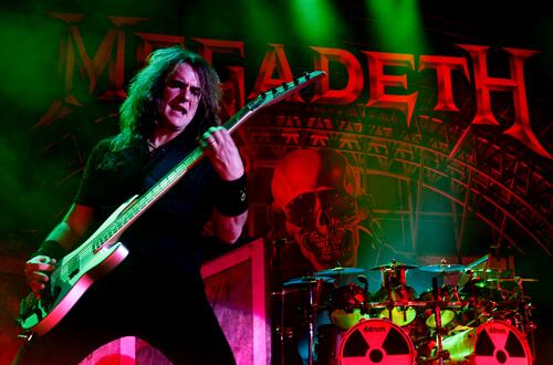 David Ellefson of Megadeth performs at the Long Beach Arena. Megadeth appeared with Slayer, another veteran thrash metal band.