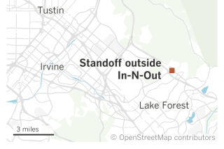 A map of Orange County shows where deputies were in a standoff with a man outside an In-N-Out in Foothill Ranch