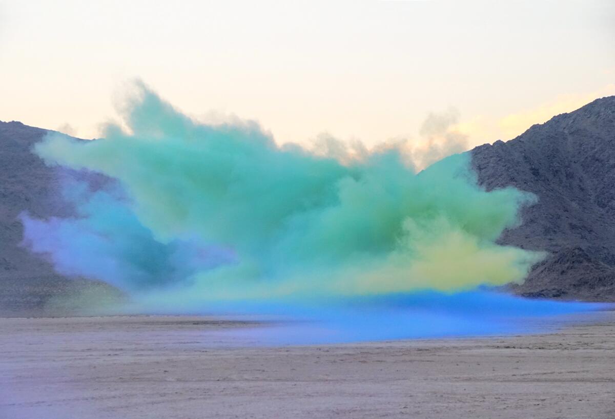 Colorful smoke in the desert