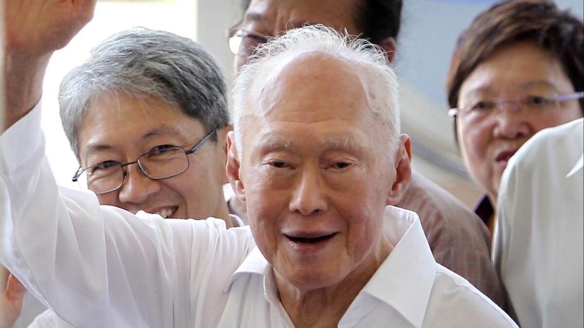 Singapore's founding prime minister, Lee Kuan Yew, is shown in an April 2011 photo. Lee died in 2015 at age 91.
