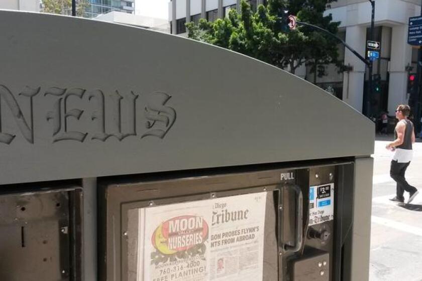 A Downtown San Diego newsrack featuring The San Diego Union-Tribune.