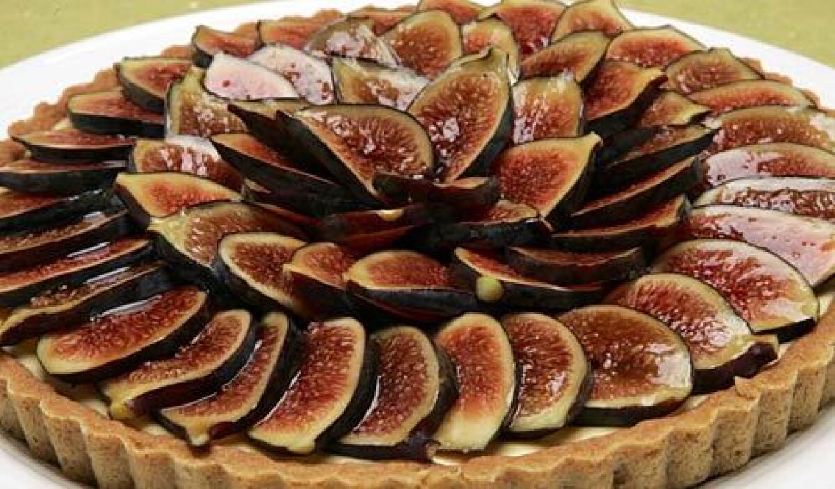 Balsamic glaze adds shimmer to a Black Mission fig tart with mascarpone cream and a sweet nut cookie crust. Recipe: fig tart with mascarpone cream