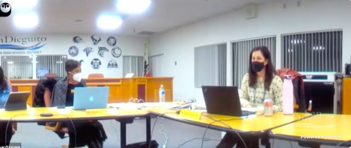 SDUHSD Trustee Katrina Young brought forward a new resolution on student safety.