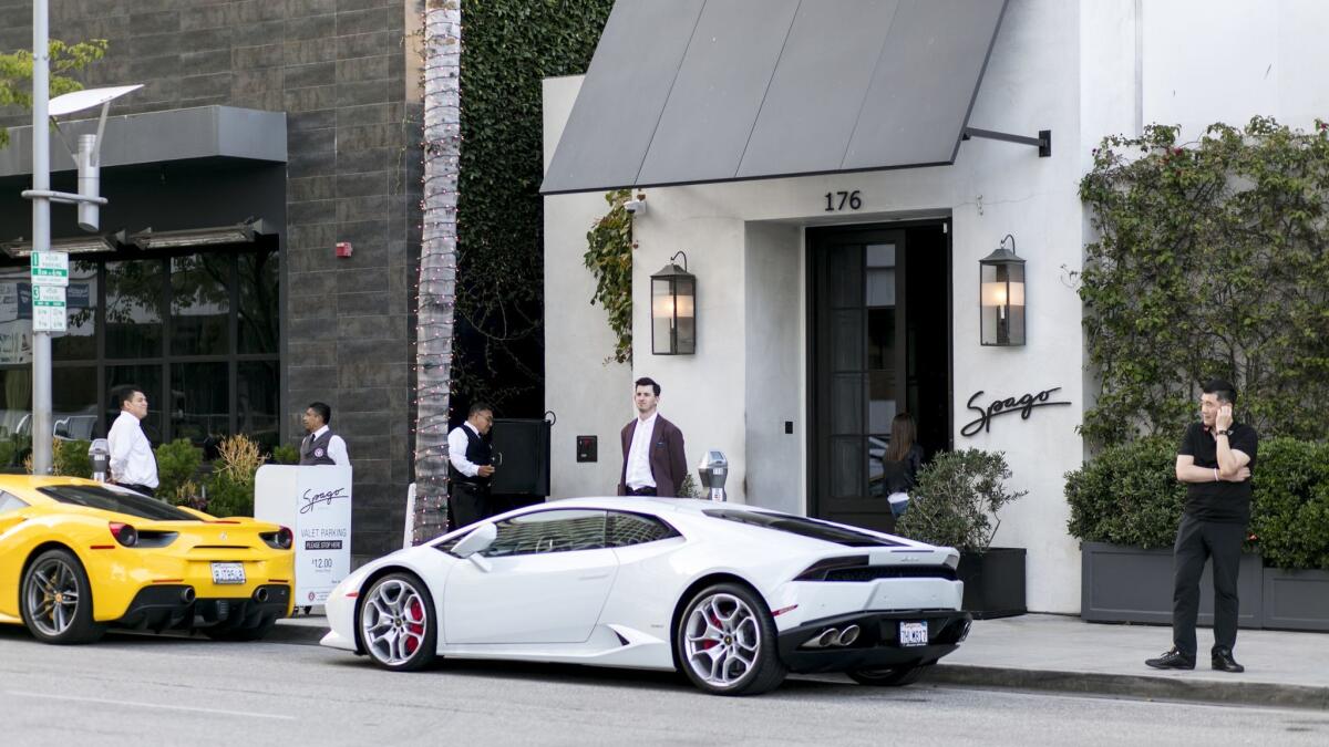 The valet station at Spago in Beverly Hills.