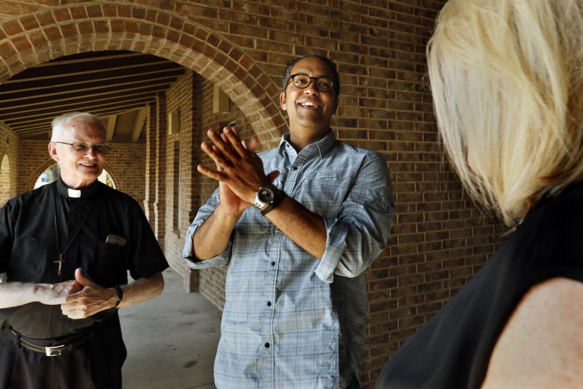 Republican Rep. Will Hurd visits Our Lady of Refuge Church in Eagle Pass, Texas, in June.