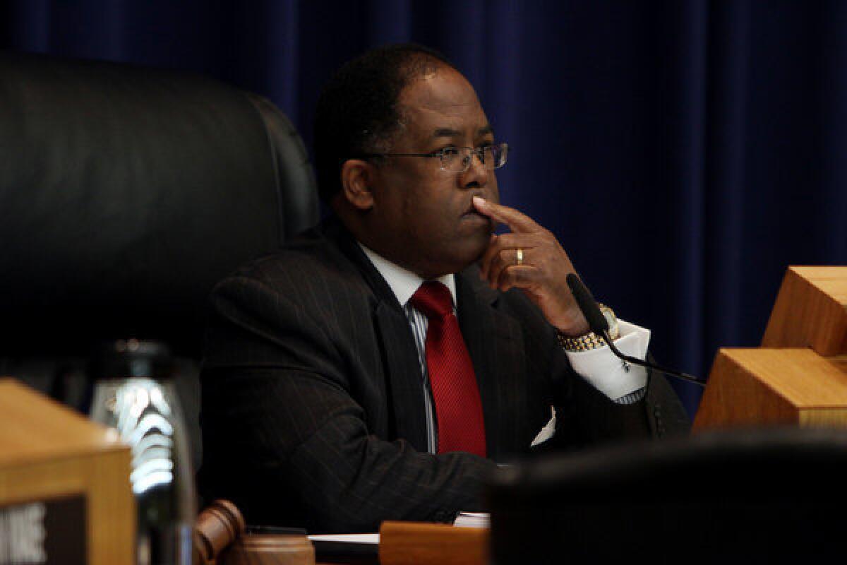 Los Angeles County Supervisor Mark Ridley Thomas listens during a board meeting in April.