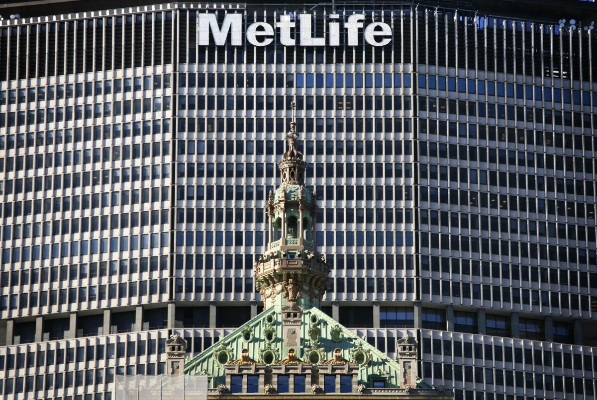 The MetLife skyscraper overlooks another building in New York in April 2009.