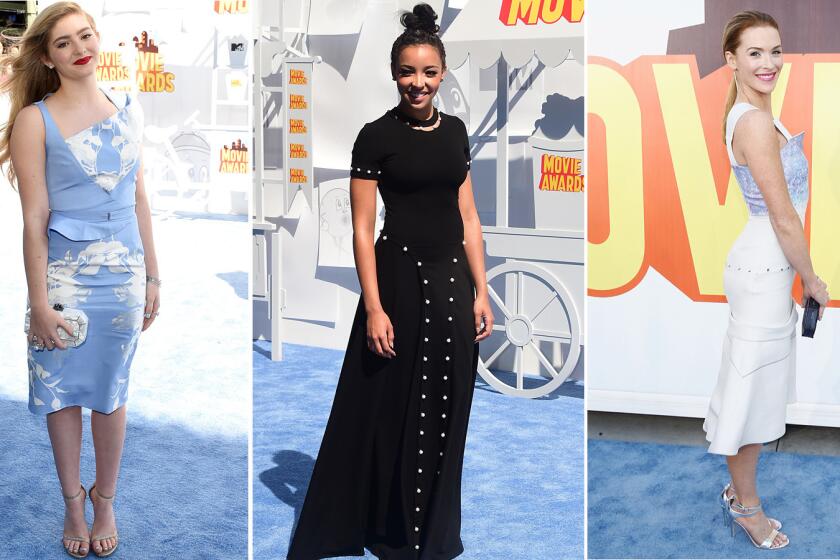 Actress Willow Shields, left, singer Tinashe and actress Bridget Regan