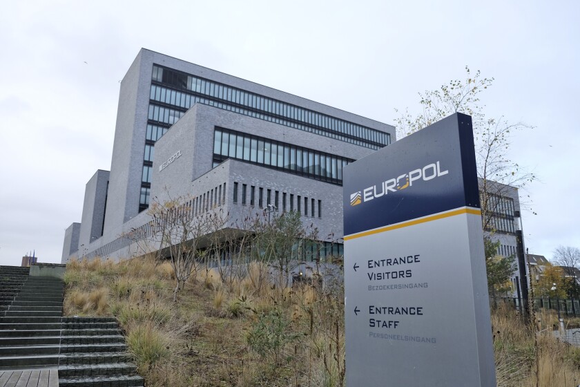 FILE - The exterior view of the European police agency Europol headquarters in The Hague, Netherlands, Friday, Dec. 2, 2016. A long-running global investigation into child abuse imagery shared online has led to the arrest of dozens of suspects in New Zealand and the safeguarding of 146 children around the world, the New Zealand authorities and the European Union police agency Europol said Wednesday, March 2, 2022. (AP Photo/Mike Corder, File)