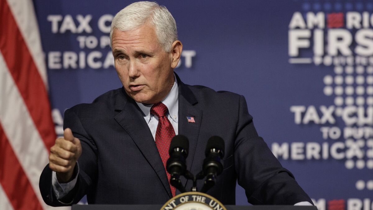 Vice President Mike Pence, shown addressing a Tennessee audience on Saturday, has been spinning the impact of the tax cuts on average workers. In fact, the impact is negligible at best.