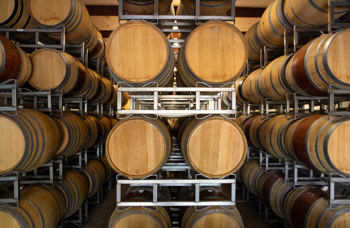 Wine ages in barrels at Camins 2 Dreams in Lompoc. 