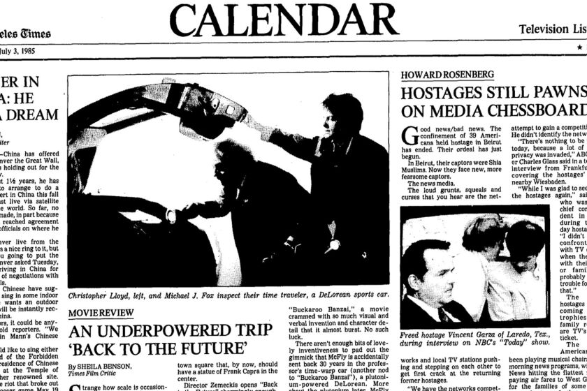 The Times' review of "Back to the Future" ran on Page F1 on July 3, 1985.