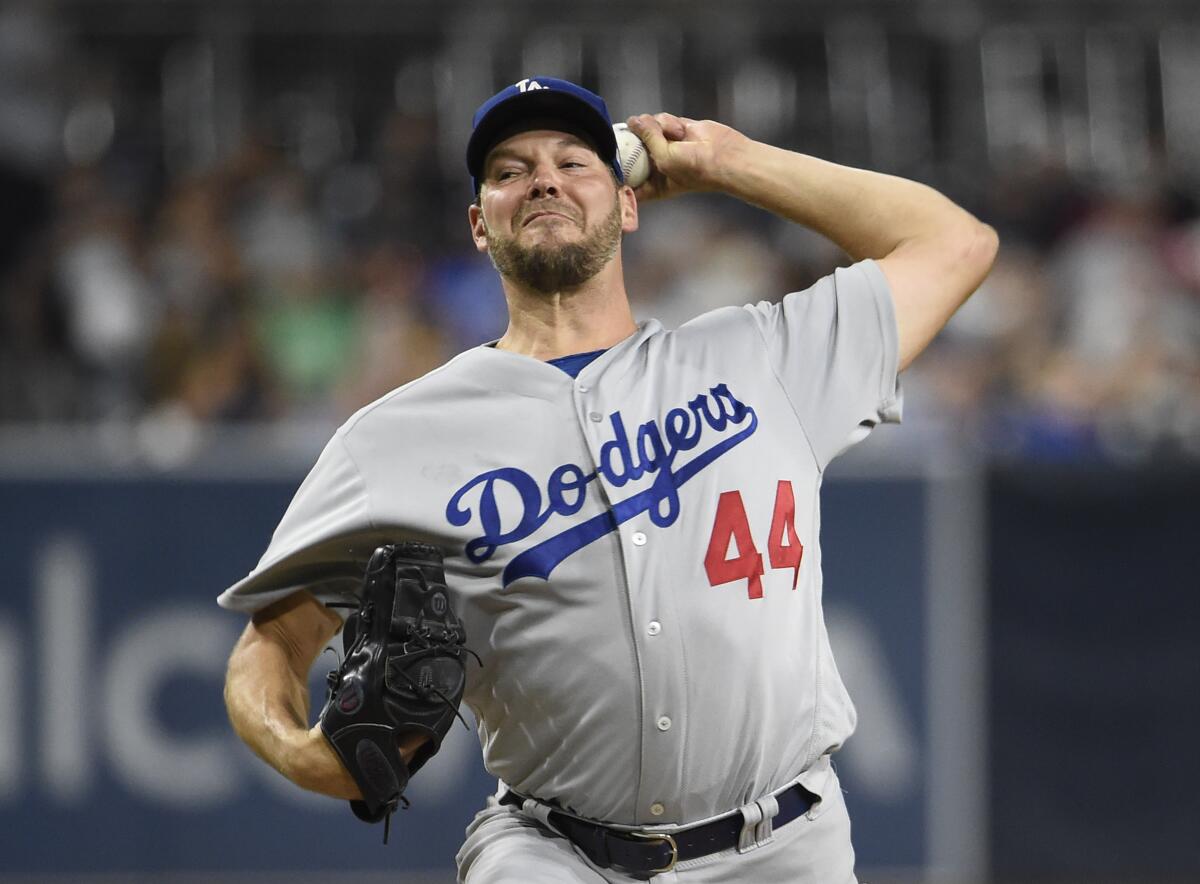 Dodgers starter Rich Hill delivers during the first inning Tuesday.