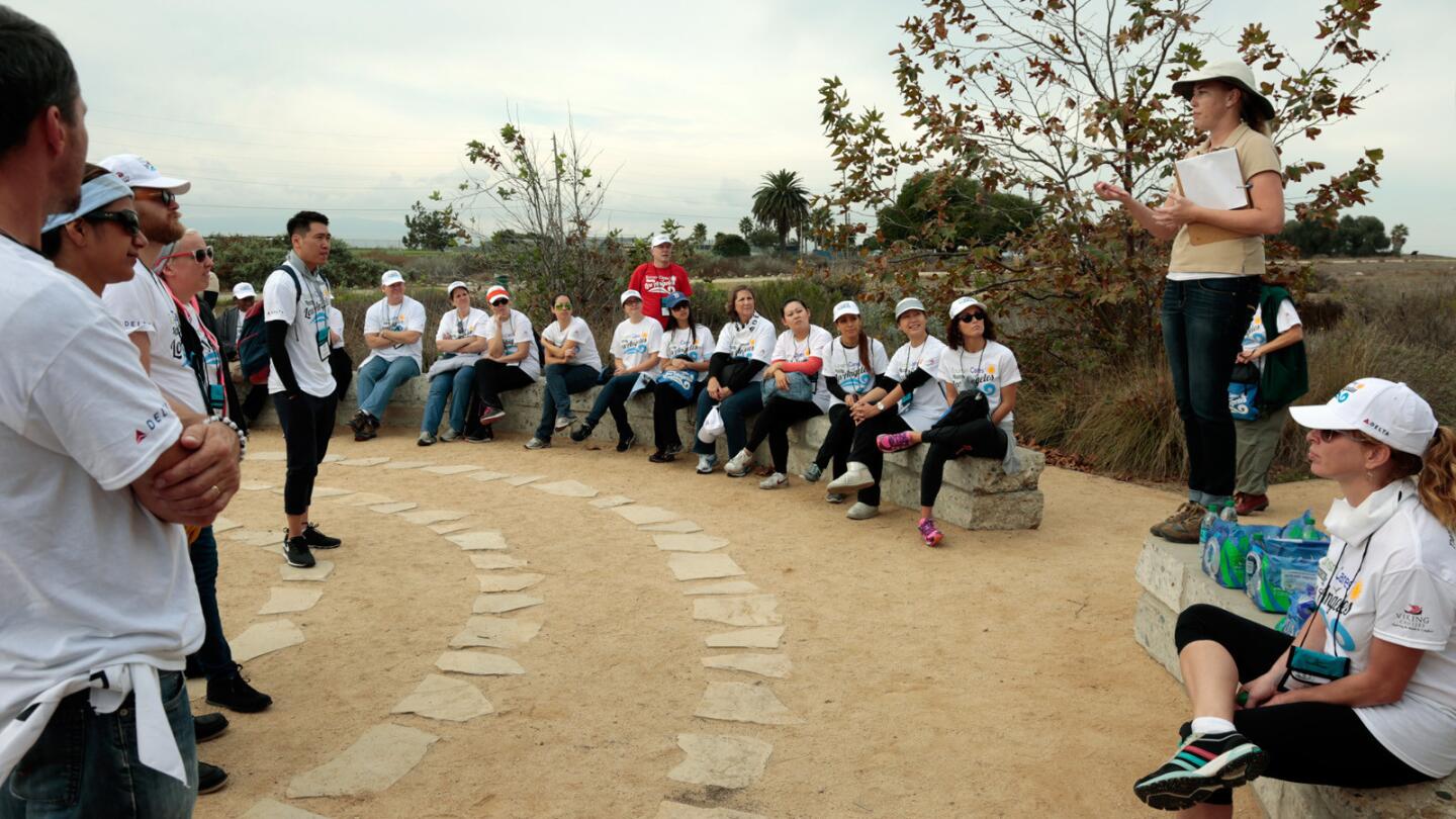 Tourism Cares for Los Angeles volunteers get their marching orders at White Point Nature Preserve, a 102-acre natural habitat on Paseo Del Mar in San Pedro.