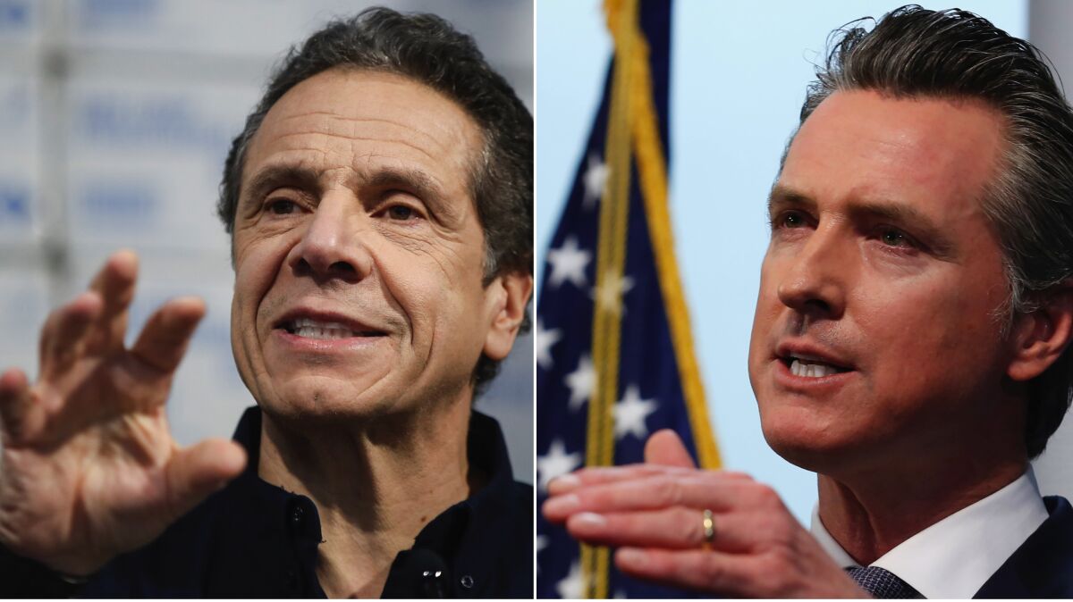 New York Gov. Andrew Cuomo, left, and California Gov. Gavin Newsom.