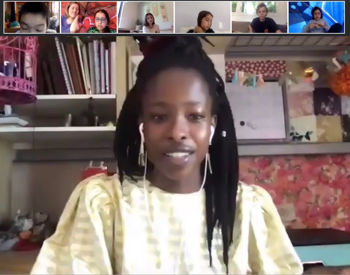 Youth poet laureate Amanda Gorman shares poems with eighth-graders at The Children’s School during a June 11 online address.