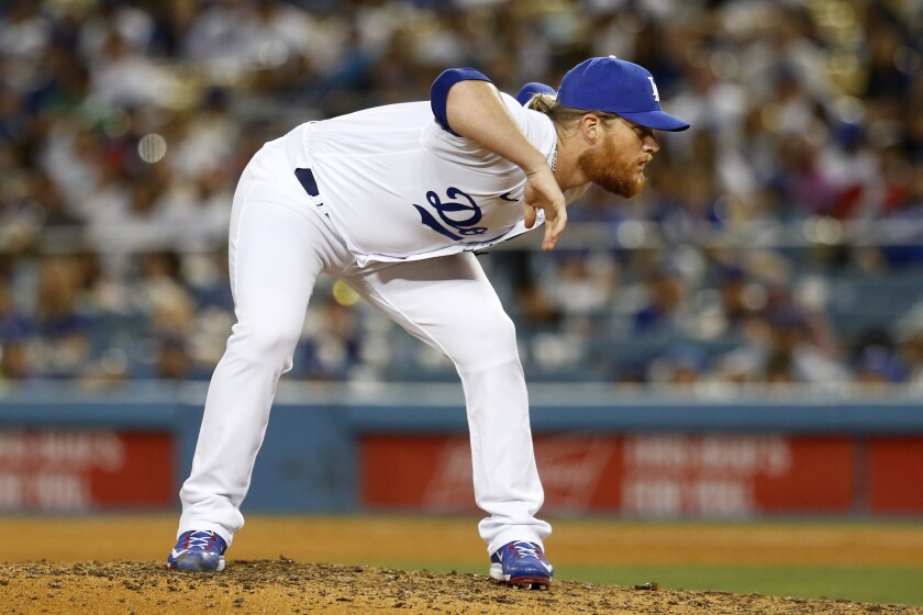 Dodgers relief pitcher Craig Kimbrel works against the Philadelphia Phillies on May 13 at Dodger Stadium.
