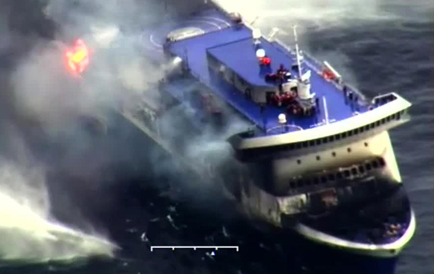 The burning ferry "Norman Atlantic" adrift off Albania.