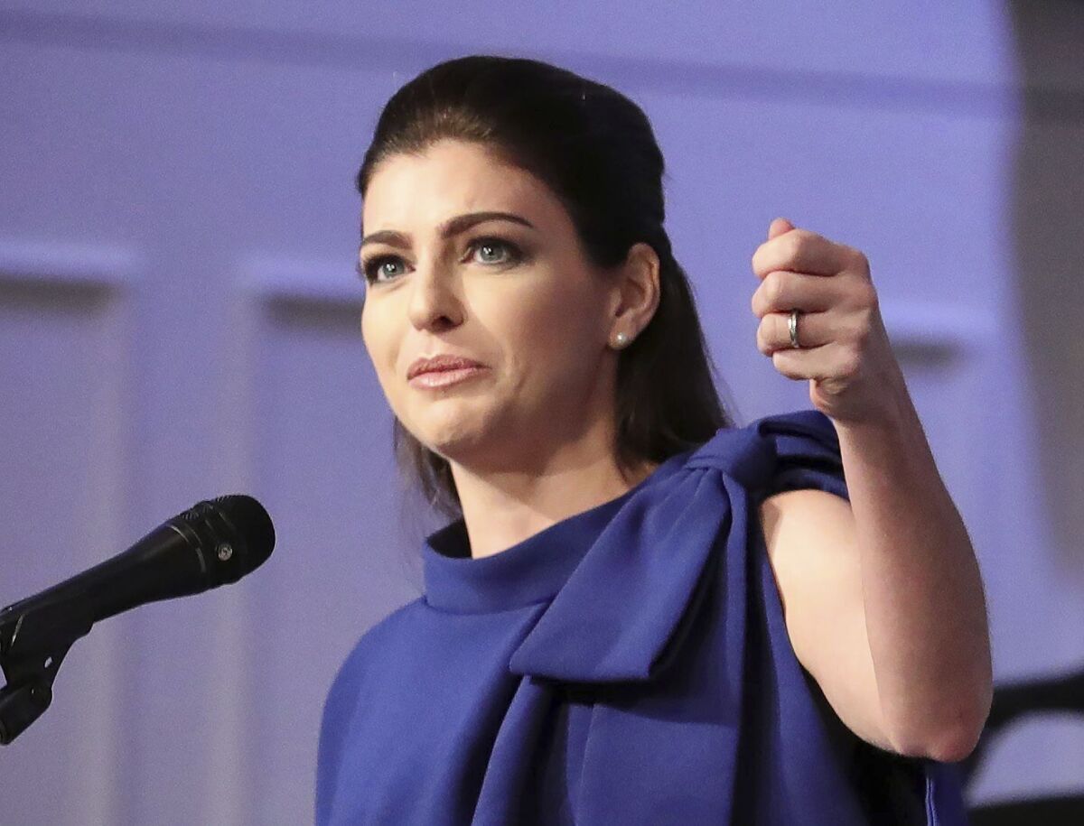 FILE - Florida first lady Casey DeSantis delivers remarks during the Project Opioid conference at First Presbyterian Church, in Orlando, Fla., Tuesday, Aug. 20, 2019. Florida first lady DeSantis is considered cancer-free following treatment and surgery for breast cancer, Gov. Ron DeSantis announced Thursday, March 3, 2022. The first lady's diagnosis was made public in October. (Joe Burbank/Orlando Sentinel via AP, File)