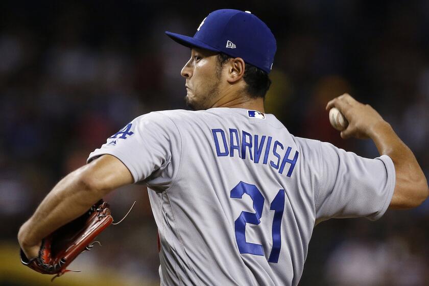 Dodgers starter Yu Darvish against the Diamondbacks on Thursday in Phoenix. The Dodgers defeated the Diamondbacks 8-6.