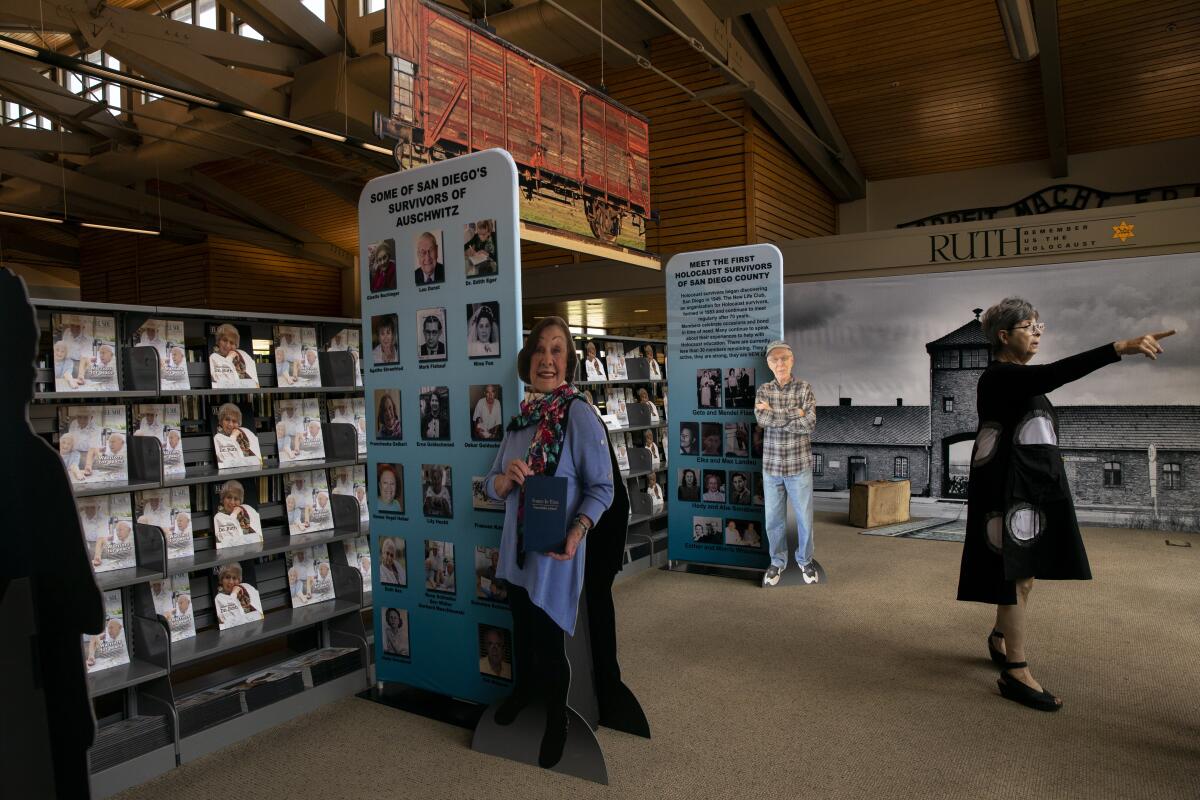 Sandra Scheller developed a Holocaust remembrance exhibit at Rancho San Diego Library on Tuesday, Aug. 1, 2023.