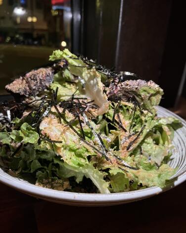Tsubaki's Japanese 'Caesar' salad uses a creamy miso-Parmesan dressing and shredded bonito threads.