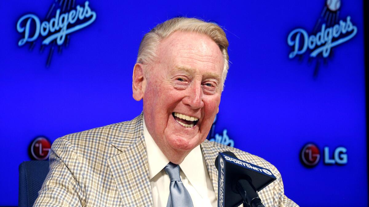 Vin Scully called Dodgers games for 67 seasons. He has been released from the hospital after a fall at his home Tuesday, according to a team statement.