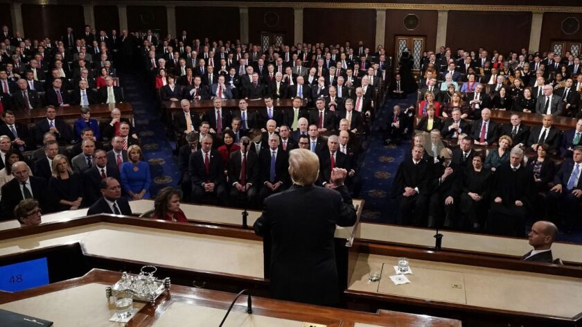 President Donald Trump delivers his State of the Union address to a joint session of the U.S. Congress on Capitol Hill January 30, 2018 in Washington, DC.