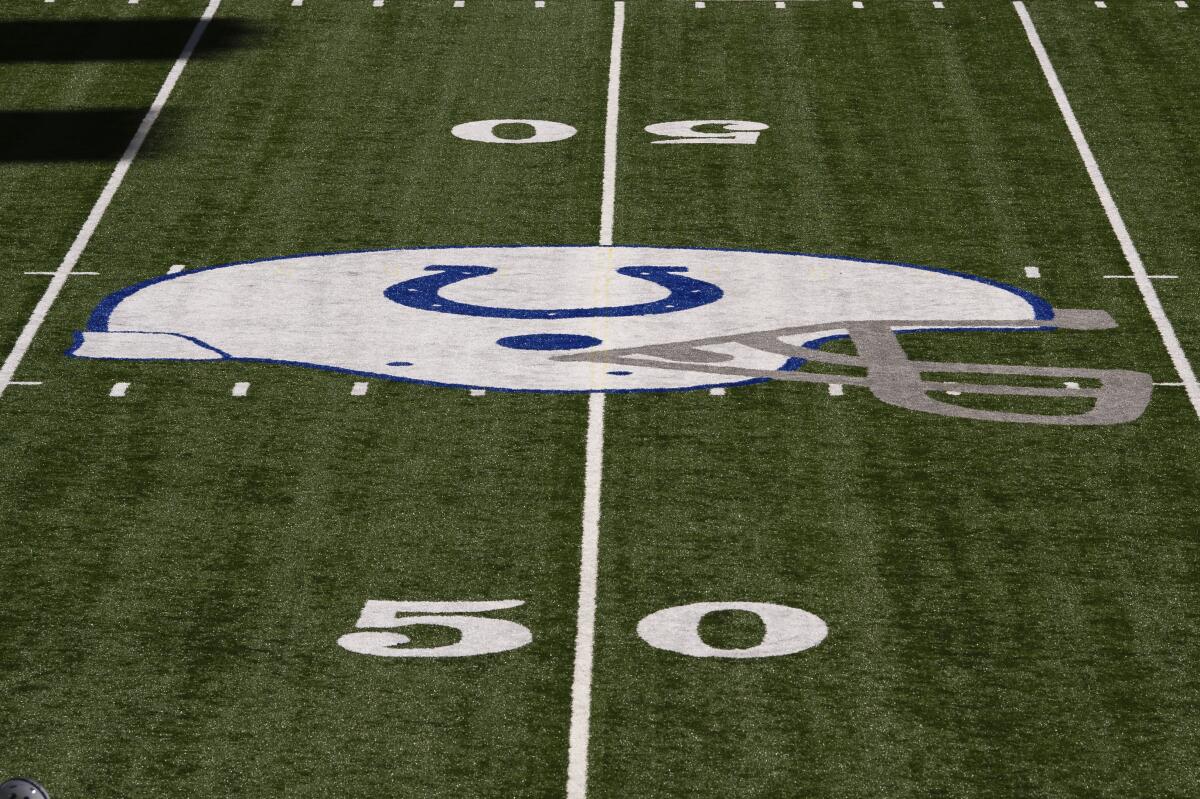 The Indianapolis Colts logo at midfield 