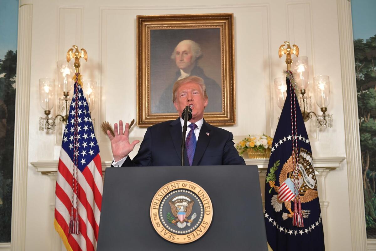 President Trump addresses the nation on the situation in Syria on April 13, 2018, at the White House.