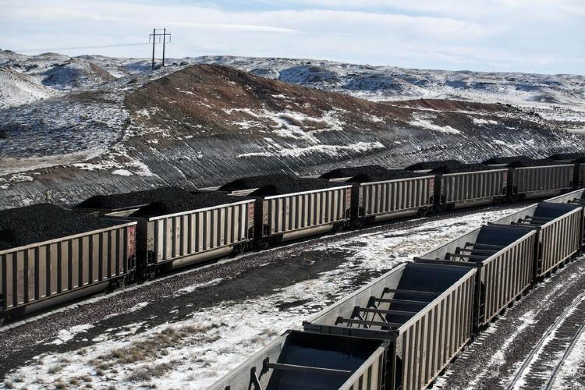 Rail cars filled with coal in Wyoming