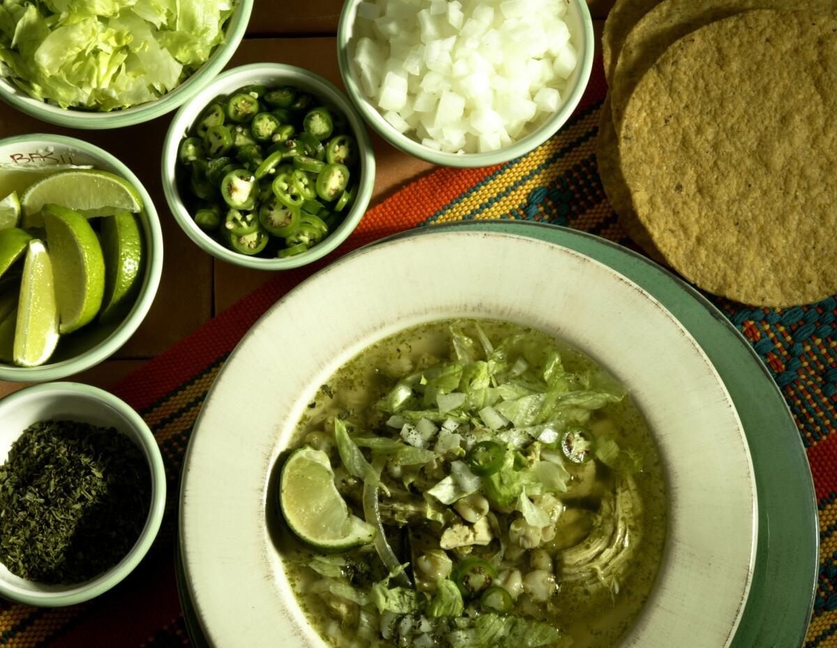 Posole Verde with condiments