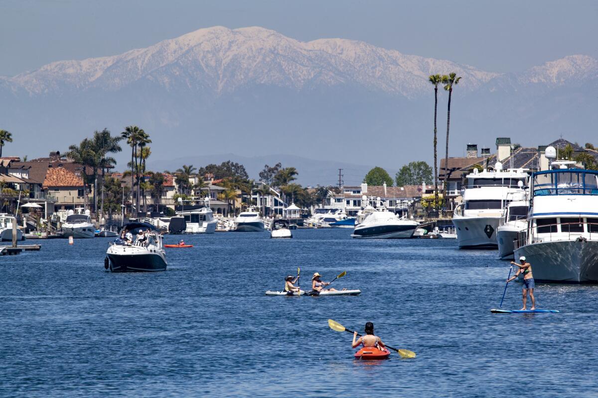 Traffic in Huntington Harbour in April. The harbor was closed Monday after a sewage spill.