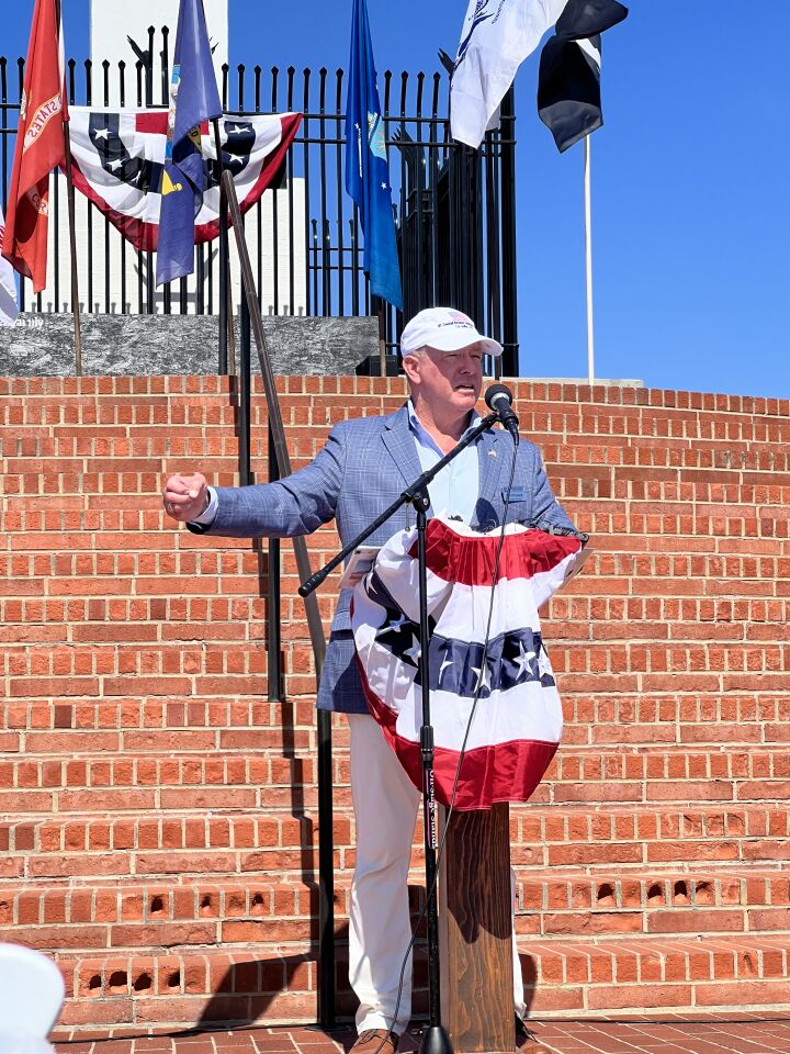Neil O’Connell, executive director of the Mount Soledad Memorial Association, speaks at the Aug. 16 groundbreaking ceremony for Phase III of the memorial.