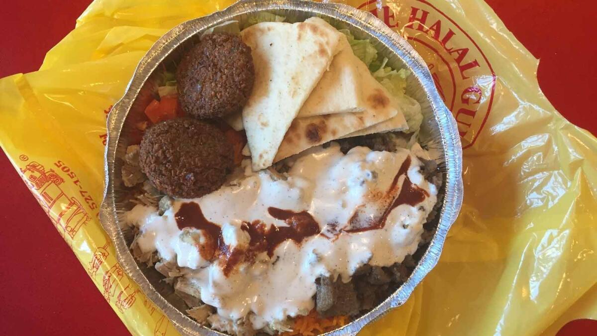 A platter of food from the Halal Guys.