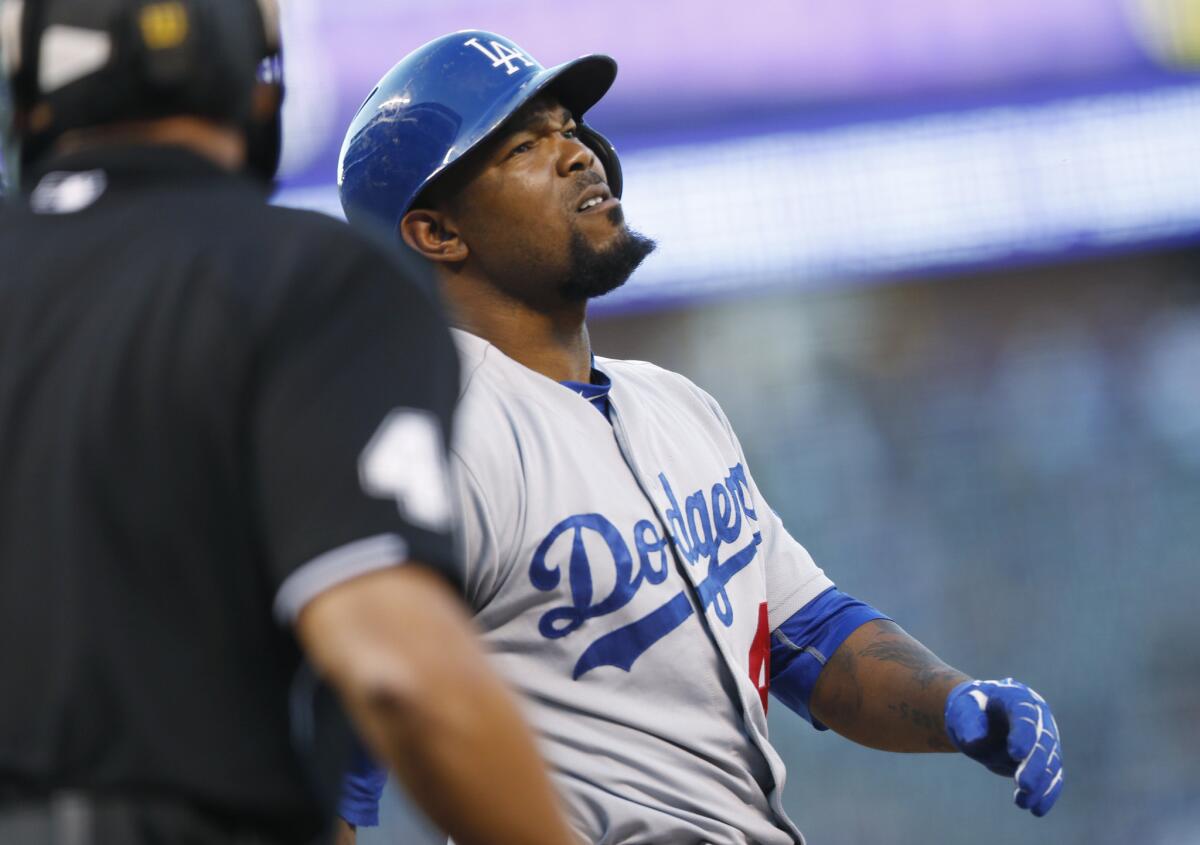 Dodgers second baseman Howie Kendrick did not play against the Giants because his hamstring was bothering him once again.